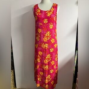 Expressions Women’s Maxi Dress, 12, Pink/Orange Floral/Hawaiian, Sleeveless